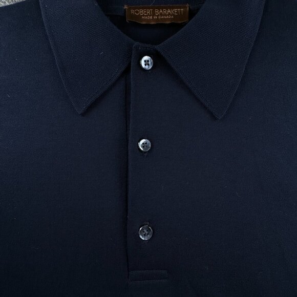 Robert Barakett Knit Polo Sweater Navy Blue Point Collar Medium LIGHTWEIGHT - Picture 9 of 14